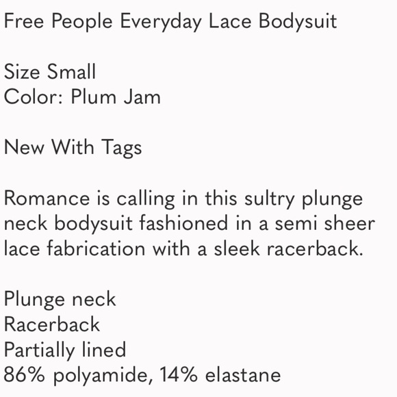 (B7) Free People Everyday Lace Bodysuit in Plum Jam, Size Small, NWT - Picture 5 of 8
